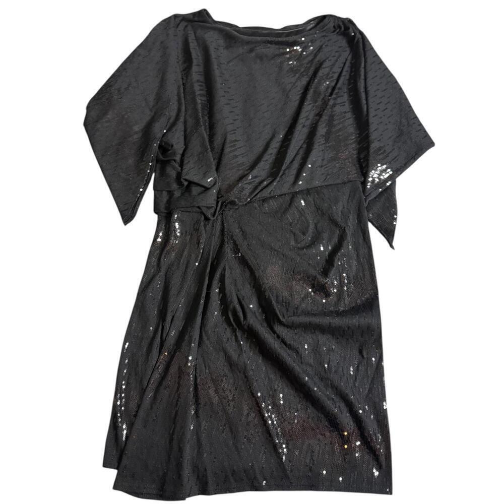 David Meister NWT Black Sequin Party Dress Draped Overlay Sz 10